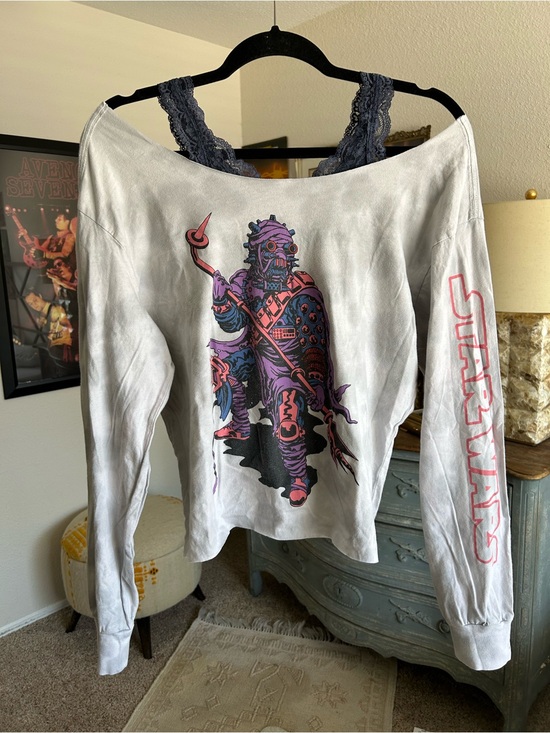 Tops - Y2K Indie Sleaze Star Wars Off The Shoulder Long Sleeve Tee Oversized 90s Sci Fi